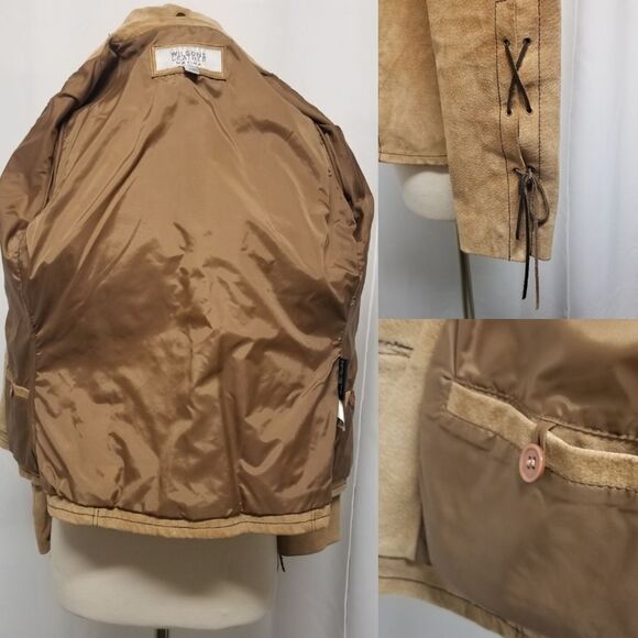 Vintage 90s y2k  Wilsons Suede Leather Maxima Tan Blazer Button Down Jacket  Md - Picture 5 of 8